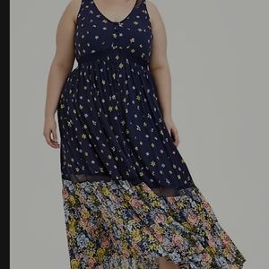 Torrid Size 2 Navy Mixed Floral Challis Maxi Dress